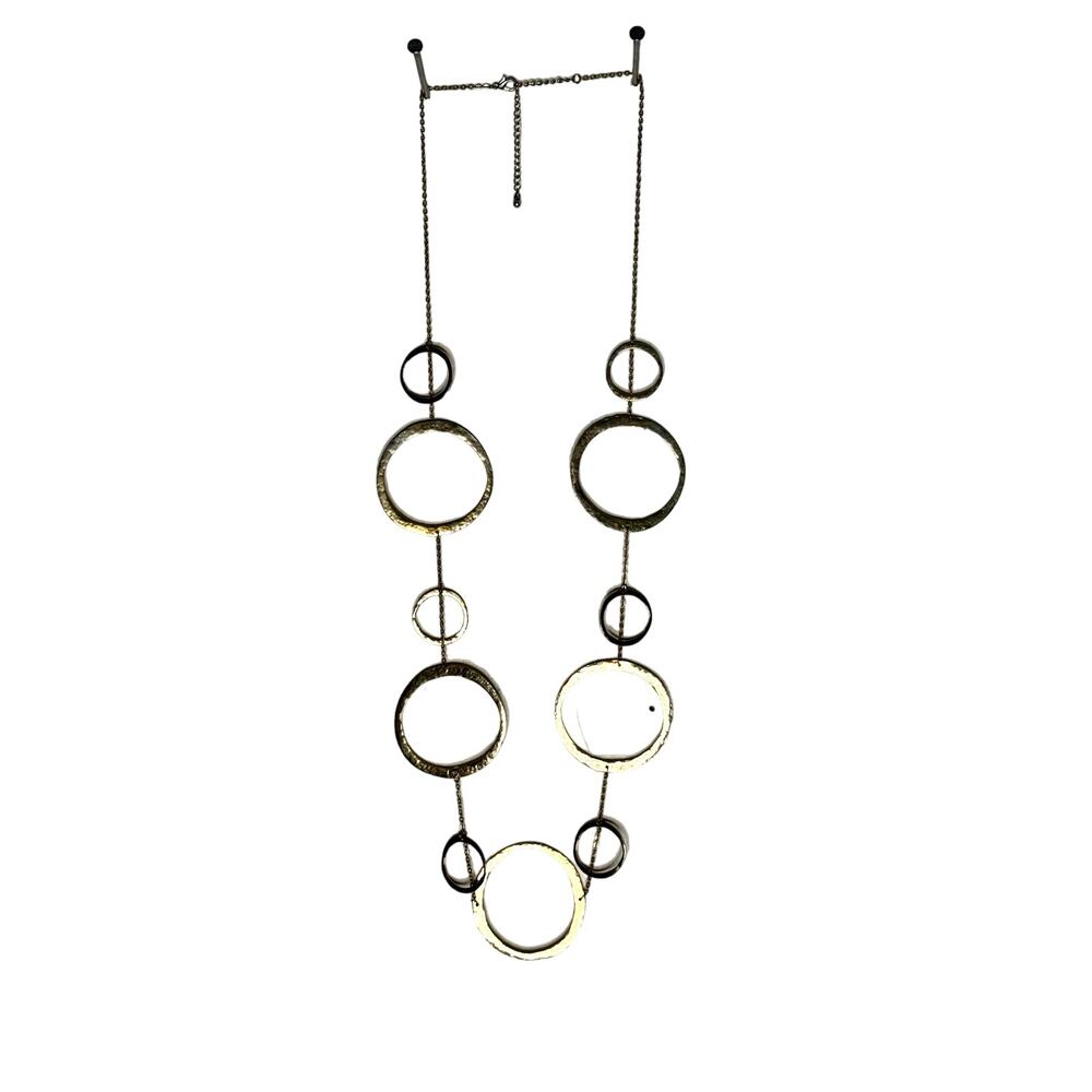 Hammered Metal Avant Garde Geometric Circle Drop Necklace Vintage 1990s